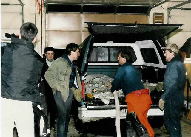 Cleaning the frozen hoses back at the station after the garage fire on Gault Road... 2/11/88